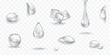 Water rain drop set isolated on transparent background. Realistic collagen droplet collection. Vector clear bubbles, aqua elements or dew template..