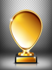 Wall Mural - cup, golden trophy on pedestal with nameplate. isolated gold shiny metal goblet. award prize for vic