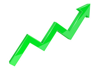 Wall Mural - Financial indication arrow. Up green shiny 3d graph