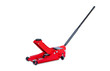 Hydraulic car jack to lift car for change the wheel. ,Red hydraulic  floor jack isolated on white background ,clipping path