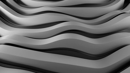 Poster - 3d render abstract wavy background with reflections. Smooth deformed shapes. Loop animation.