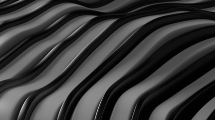 Poster - 3d render abstract wavy background with reflections. Smooth deformed shapes. Loop animation.