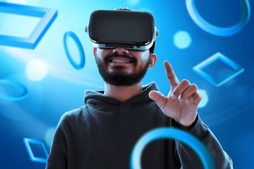 Poster - Man wearing virtual reality headset