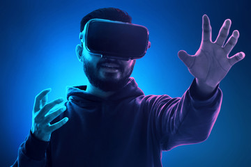 Poster - Man wearing virtual reality headset