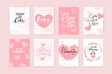Wall Mural - Valentine's day cards collection. Cute backgrounds, compositions with romantic phrases and hearts.