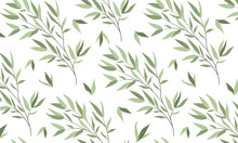 Seamless Horizontal Pattern With Branches Of A Willow On A White Background. Vector Illustration