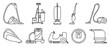 Vacuum cleaner Outline vector illustration on white background . Set icon vacuum cleaner for cleaning .Outline vector icon hoover for cleaning carpet.
