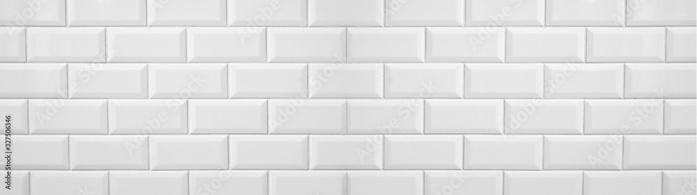 White light brick tiles wall texture wide background banner panorama	 - obrazy, fototapety, plakaty 