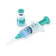 Bottle with insulin and syringe. Diabetes concept. Injection for the patient. Insulin ampule. Template vaccination. Vector illustration 3d isometric design. Isolated on white background.