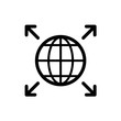Word expansion icon. Earth globe symbol with four corner arrows. Grow over the world.