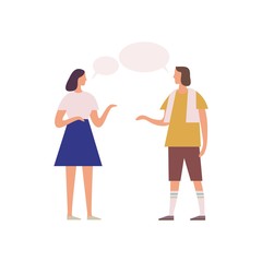 two female friends gossiping with speech bubbles vector flat illustration. cartoon woman talking eac