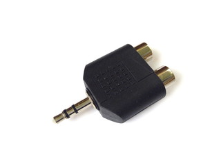 Close up of audio jack connector isolated on white background. Audio equipment.