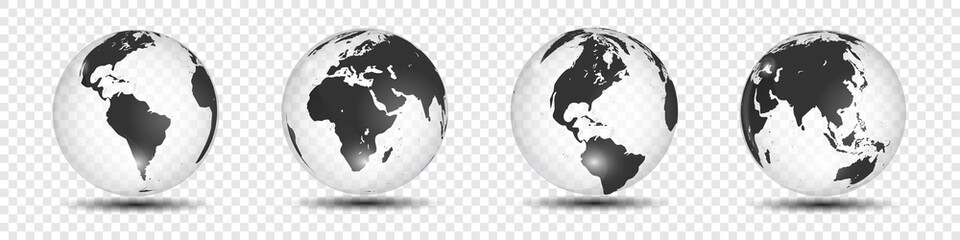 Wall Mural - Realistic world map in globe shape of Earth on Transparent Background. Vector Illustration