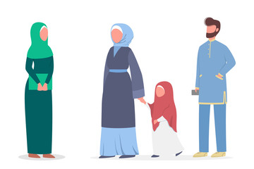 Sticker - Muslim family with child. Arabian woman and man in traditional clothes.