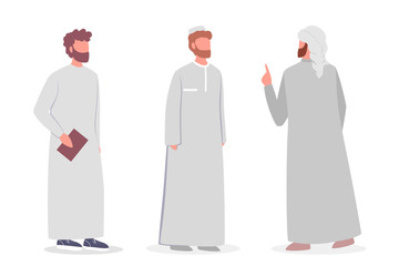 Wall Mural - Muslim man talk to each other. Arabian business man wearing