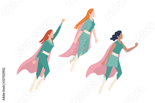 Fotomural Female superhero characters. Three young powerful and beautiful