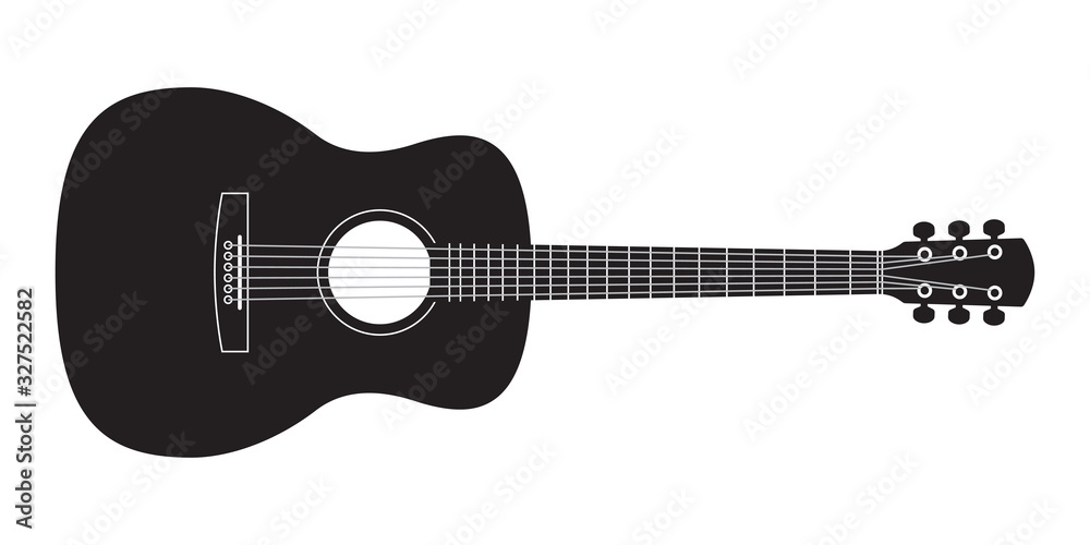 Acoustic guitar black silhouette. Music instrument icon. Vector illustration. - obrazy, fototapety, plakaty 