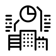 Sticker - Real Estate Market Analysis Icon Thin Line Vector. Statistician Analytics Buildings And Apartments Concept Linear Pictogram. Monochrome Outline Sign Isolated Contour Symbol Illustration