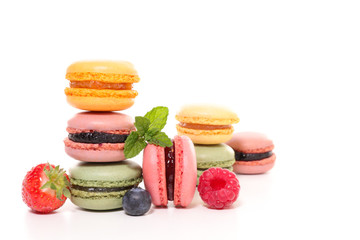 Wall Mural - assorted of colorful french macaroons isolated on white background