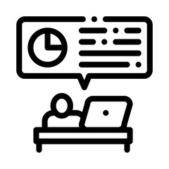Poster - Statistician Assistant Work Icon Thin Line Vector. Manager Analytic Working With Laptop, Office Working Place Concept Linear Pictogram. Monochrome Outline Sign Isolated Contour Symbol Illustration
