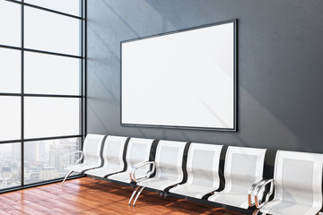Poster - Bright airport waiting room with billboard
