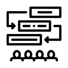 Poster - Employees Planning Work Icon Thin Line Vector. Employees Learning Sequence Of Communication Concept Linear Pictogram. Business Education Monochrome Outline Sign Isolated Contour Symbol Illustration