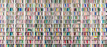 Bookshelves In The Library With Colorful Books 3d Render 3d Illustration	