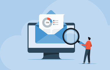 Poster - flat business people read and research email concept