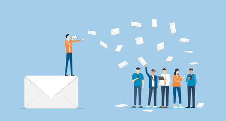 Poster - business team sending message to global group people  and business  email marketing content  concept