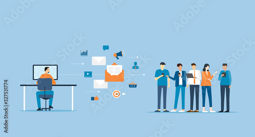 Cuadros en Lienzo business team sending message to global group people and business email market