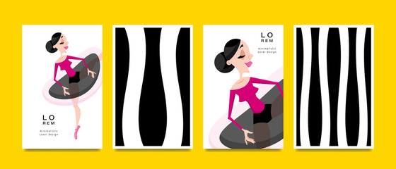 Set of cards. Woman and geometric pattern. Applicable for magazine covers, outdoor prints, ads and prints in the beauty industry.