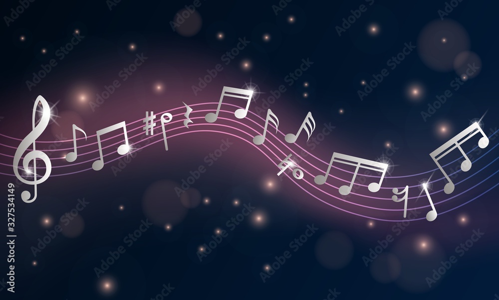 Music notes. Musical poster, silver note symphony. Piano concert or ...