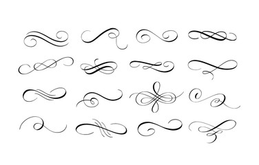 vector ink pen calligraphy swirl flourishes set