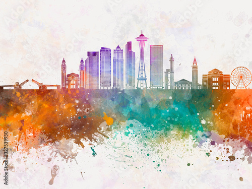 Fotografia Seattle V2 skyline in watercolor background