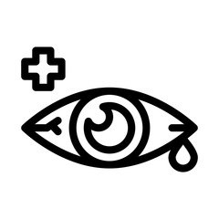 Poster - Sore Sick Tear Eye Organ Icon Thin Line Vector. Viral Bacterial Infection Eye And Medical Cross Concept Linear Pictogram. Black And White Outline Sign Isolated Contour Symbol Illustration