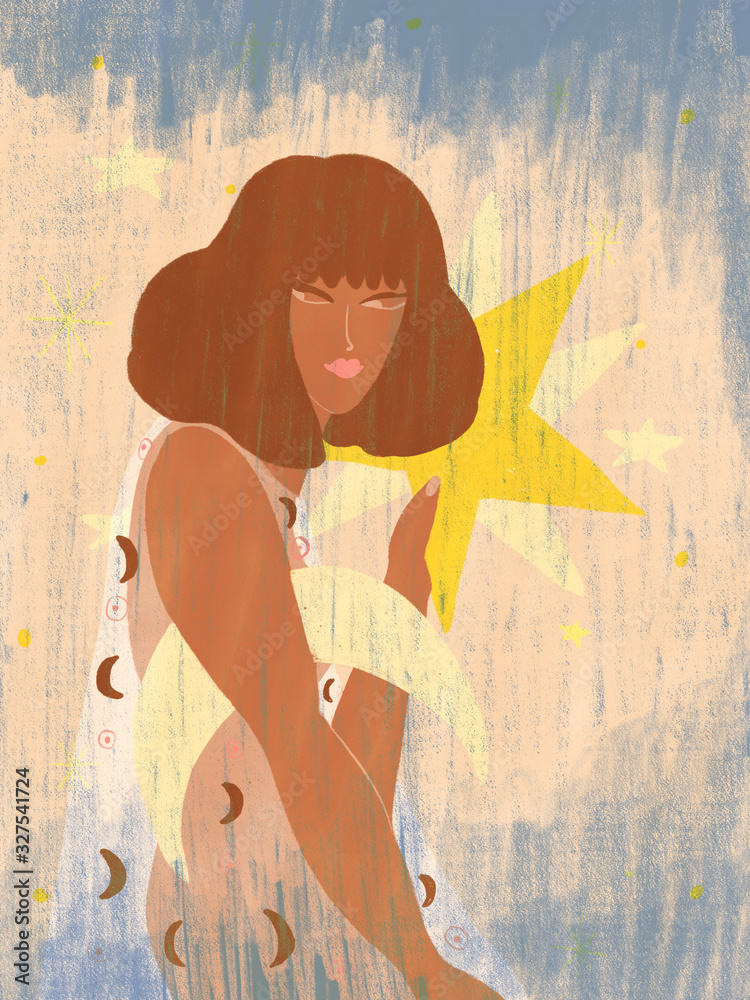 She brings the moon and the stars Stock Illustration | Adobe Stock