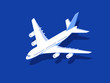 Airplane on blue background. Aircraft flight travel. Isometric design vector illustration