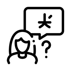 Poster - Woman Foreigner Silhouette Icon Thin Line Vector. Girl Foreigner Speaking Foreign National Language Concept Linear Pictogram. Monochrome Outline Sign Isolated Contour Symbol Illustration