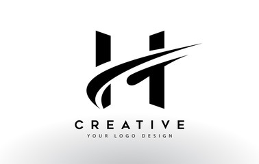 Wall Mural - creative h letter logo design with swoosh icon vector.
