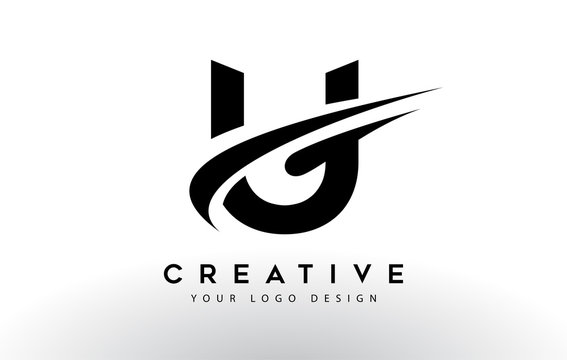 Creative U Letter Logo Design with Swoosh Icon Vector.