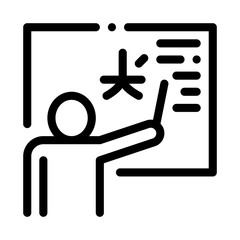 Poster - Foreign Language Teacher Icon Thin Line Vector. Human Teacher Pointing On Blackboard Concept Linear Pictogram. Education Monochrome Outline Sign Isolated Contour Symbol Illustration