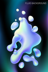Poster - Abstract vector illustration. 3-D drops of a transparent liquid against a dark background. Trendy image for banners and brochures. Colorful chaotic paint splashes. Soft blue and aquamarine colors..