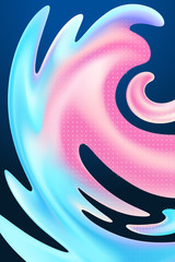 Poster - Abstract vector illustration. Dynamic 3-D drops of a transparent liquid against a dark background. Trendy image for banners and brochures. Colorful chaotic paint splashes. Soft blue and pink colors.
