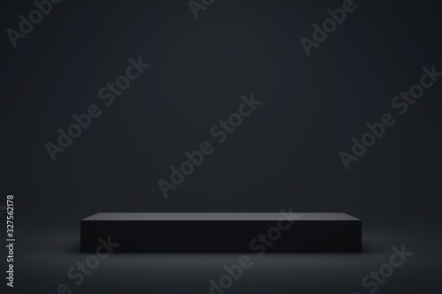 Black podium or pedestal display on dark background with long platform Poster Mural XXL