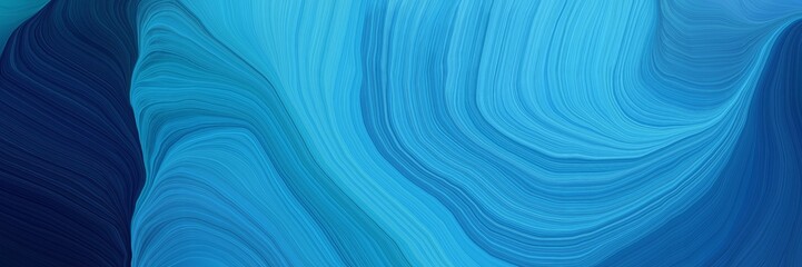 Poster - dynamic futuristic banner. contemporary waves illustration with light sea green, very dark blue and strong blue color