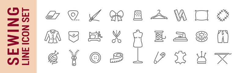 Sewing vector isolated line icon set. Sewing tools