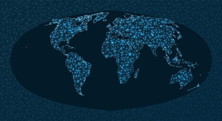 Poster - Abstract map of world network. Foucault Sinusoidal projection. World Network. Cool connections map. Vector illustration.