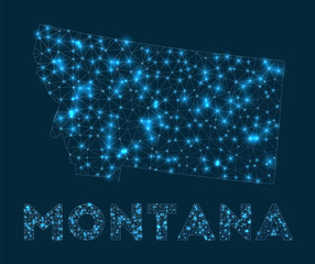 Poster - Montana network map. Abstract geometric map of the US state. Internet connections and telecommunication design. Amazing vector illustration.