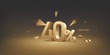 40 percent off discount sale background. 3D golden numbers with percent sign and arrows. Promotion template design.