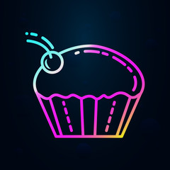 Poster - cup cake with cherry in nolan style icon. Simple thin line, outline vector of birthday icons for ui and ux, website or mobile application